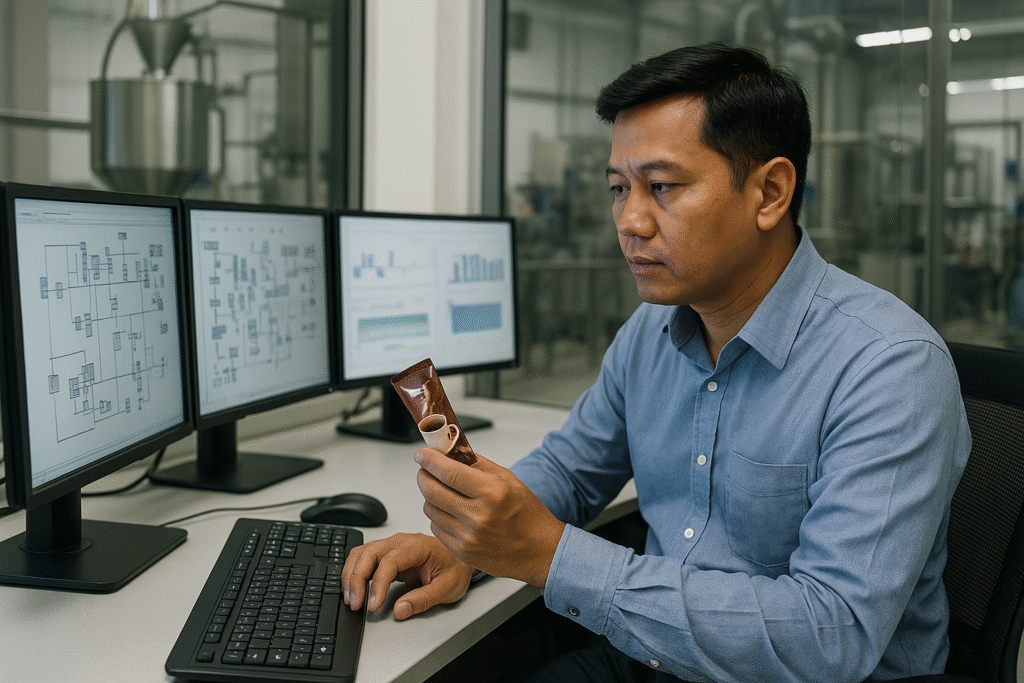 Gambar Petugas Kontrol Produksimaklon Kopi Efba Digital Mulia